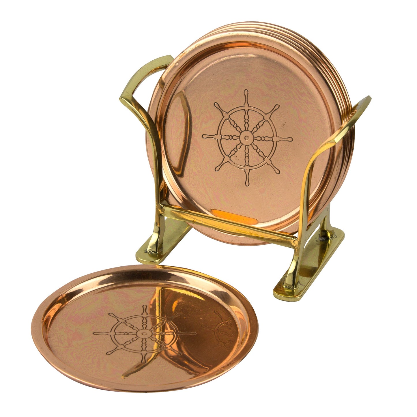 Nauticalia Ship's Wheel Set Of 6 Copper Coasters