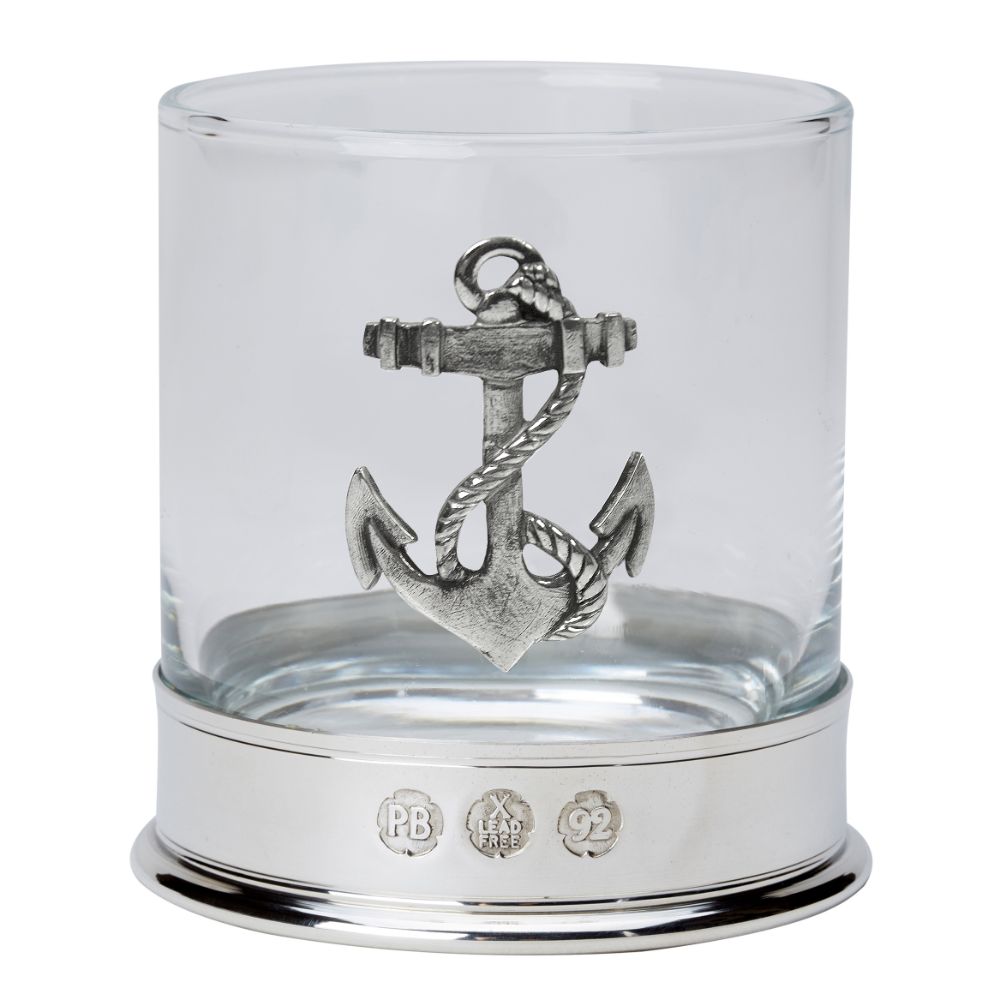 Nauticalia Pewter-mounted Whisky Tumbler With Fouled Anchor Badge