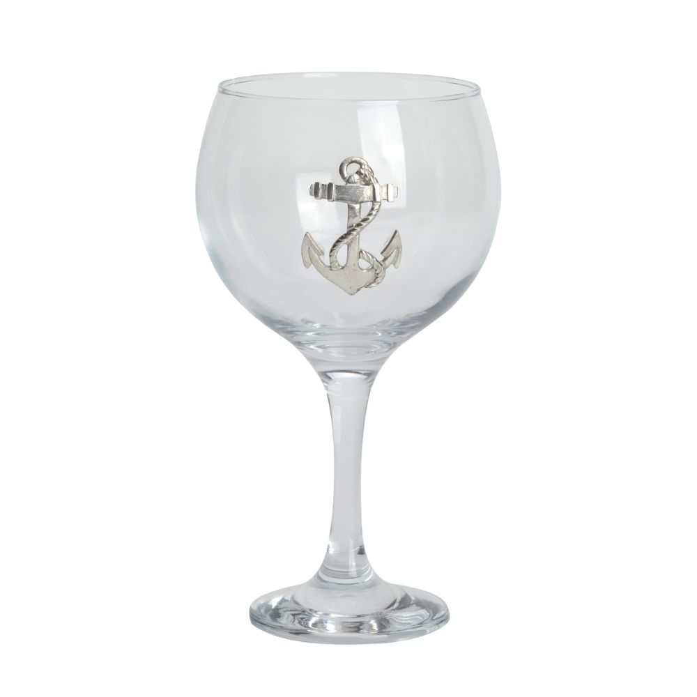 Nauticalia Gin Glass With Pewter Anchor Badge