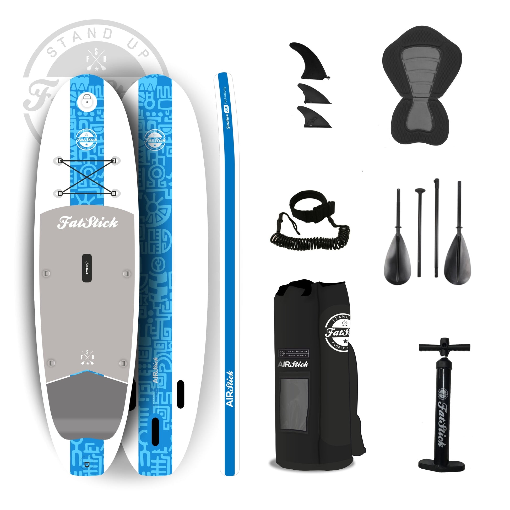 FatStick Air Stick Blue 10'6 Inflatable Paddle Board SUP Package