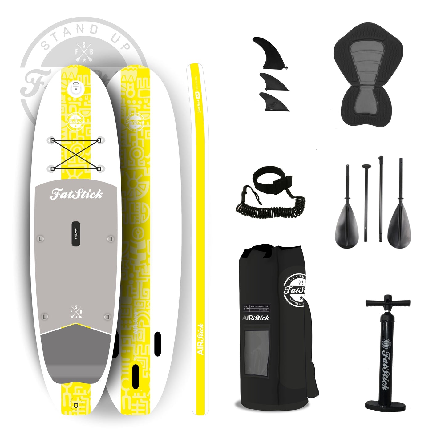 FatStick Air Stick Yellow 10'6 Inflatable Paddle Board SUP Package