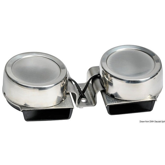 Compact Diaphragm Stainless Steel Twin Marine Horn - 12 Volt