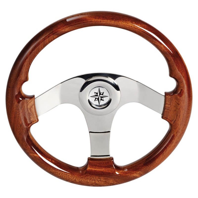 Mahogany & Stainless Steel Steering Wheel - 350mm