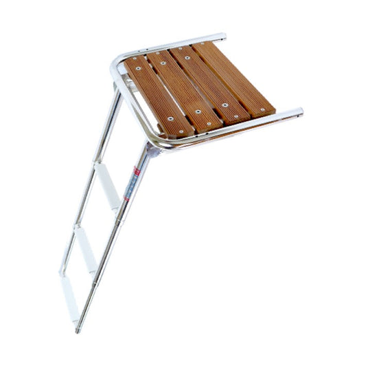 Teak Swim Platform with 3 Step Telescopic 316 Stainless Steel Ladder