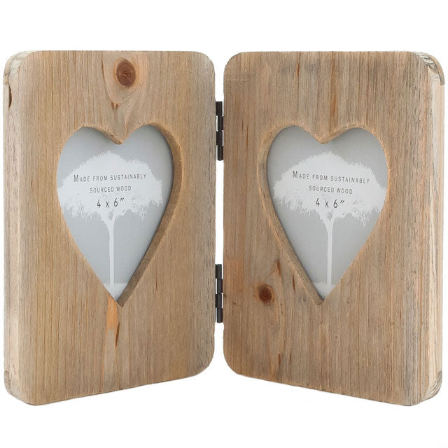 Driftwood Double Heart Photo Frame H18.5cm x W28.8cm x D1.5cm