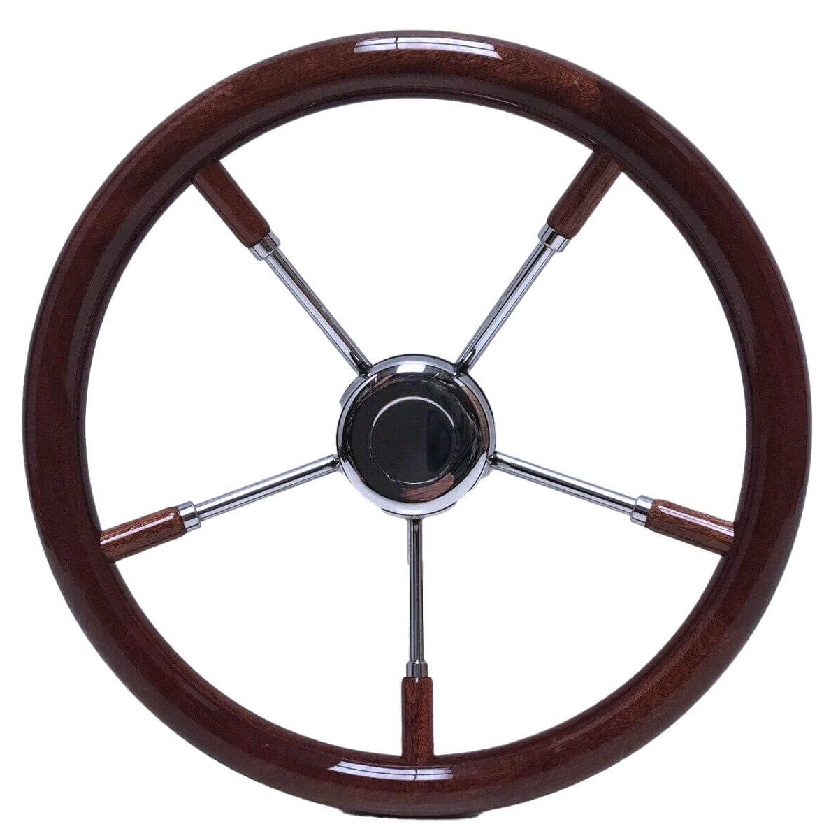 Mahogany & Stainless Steel Steering Wheel - 400mm