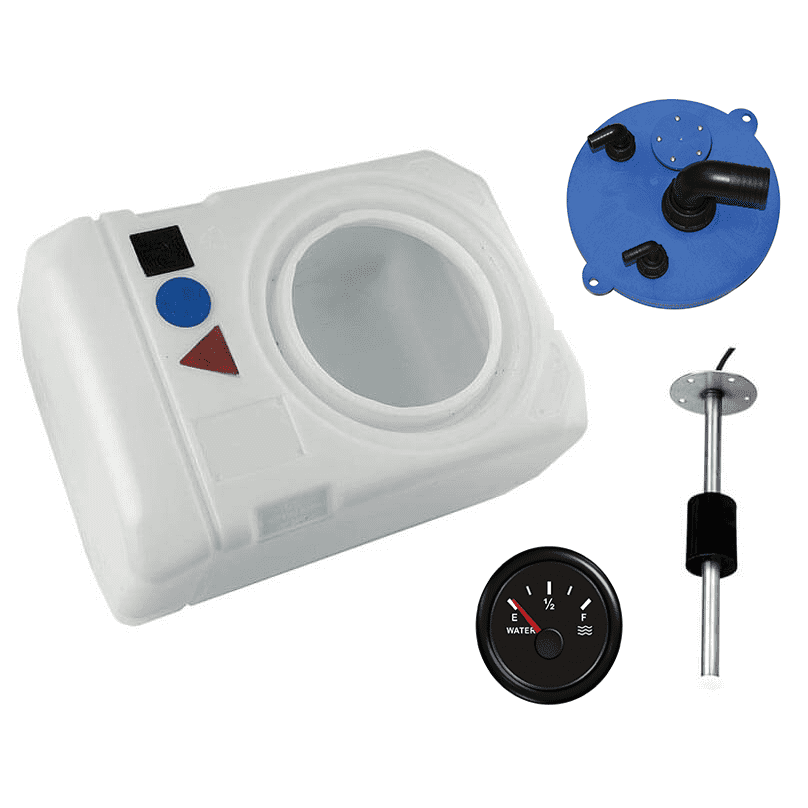 Diablo Low Profile Inboard 82 Litre Plastic Fresh Water Tank Kit - Blue Fresh Water Plate, Water Gauge & Electric Sender