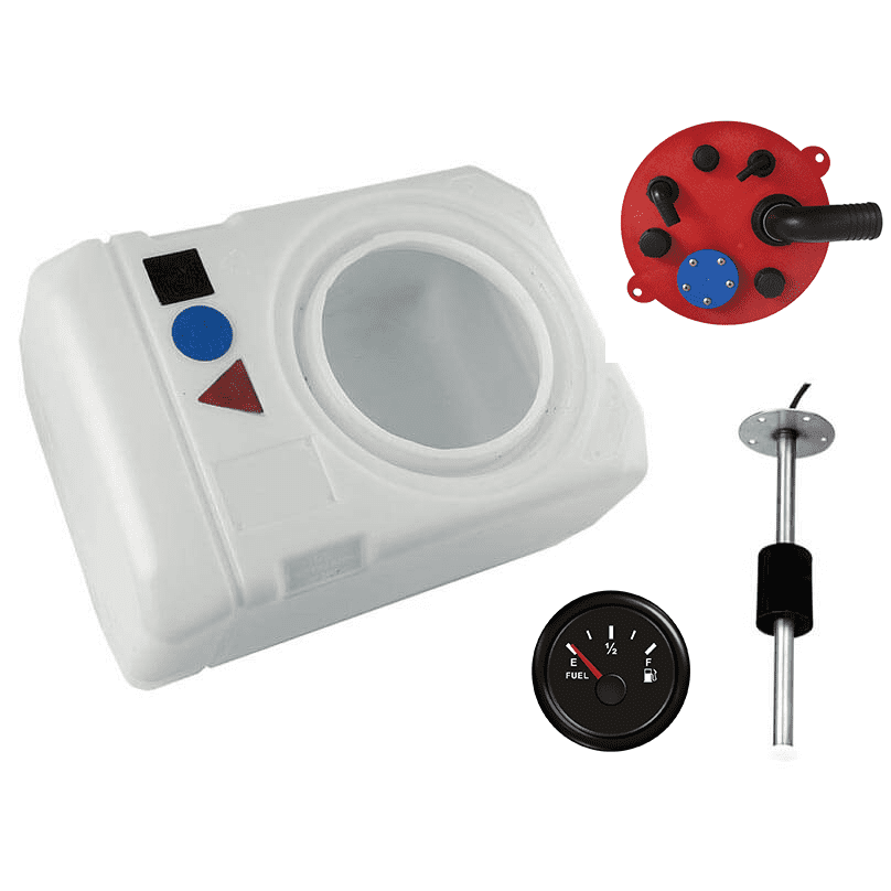 Diablo Low Profile Inboard 82 Litre Plastic Fuel Tank Kit - Red Fuel Plate, Fuel Gauge & Electric Sender