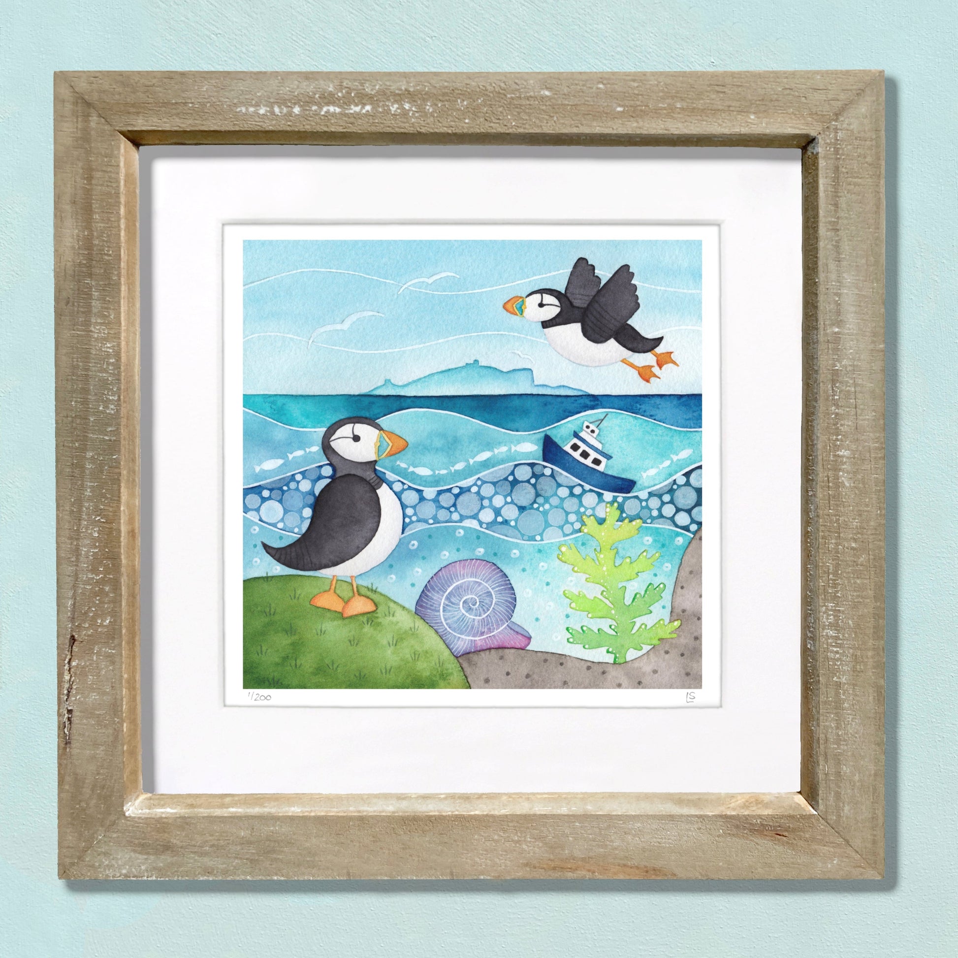 Isle of May Puffins - Seaside Watercolour Painting - Limited Edition Signed Art Print - East Neuk Beach Crafts