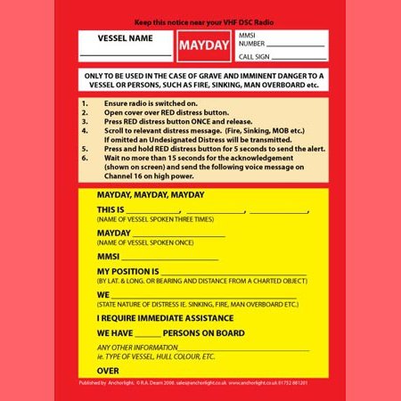 Anchorlight Cockpit Card - Mayday Procedure – Marine Scene