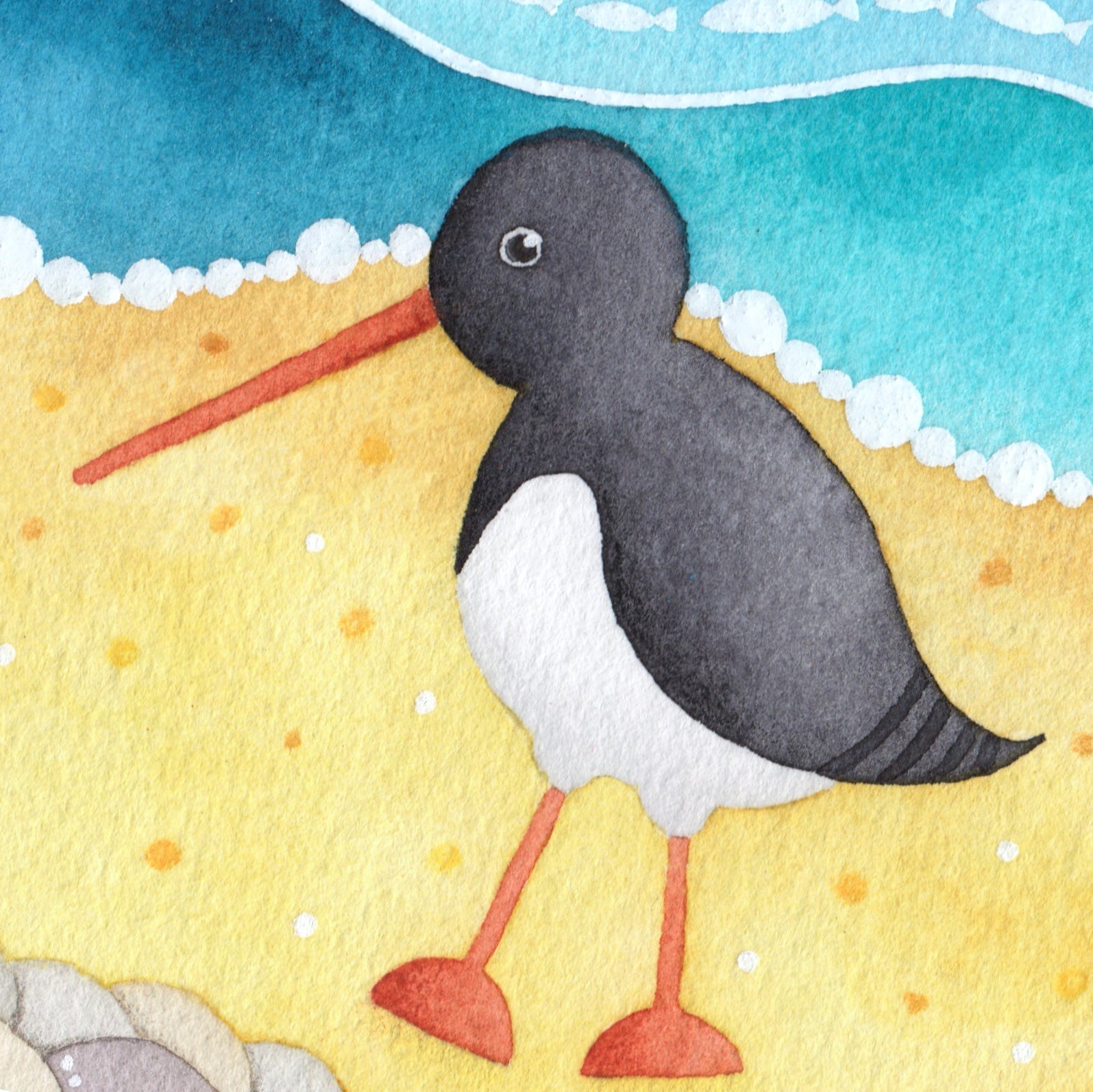 Oystercatcher & Anstruther Lighthouse - Seaside Watercolour Painting - Limited Edition Art Print - East Neuk Beach Crafts