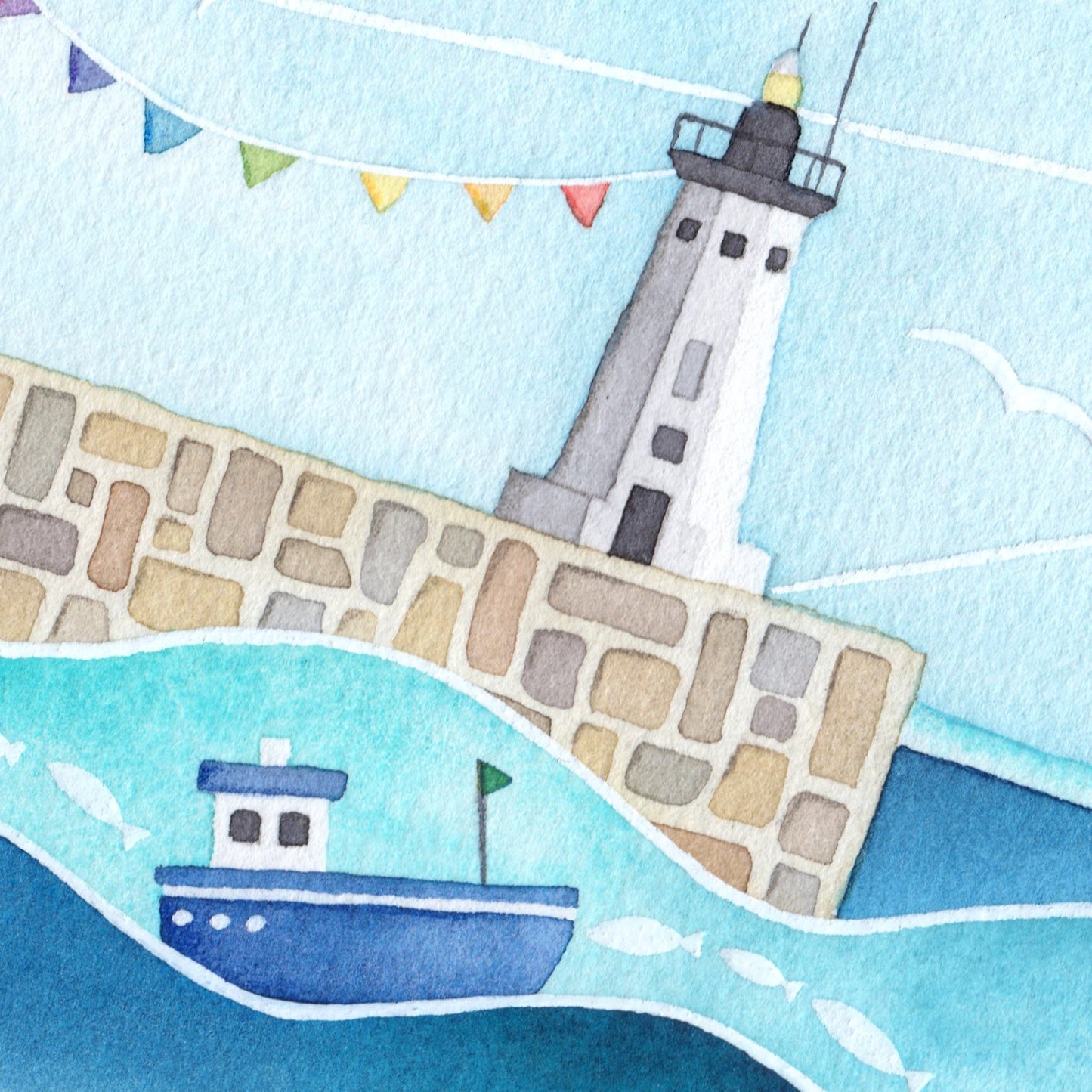 Oystercatcher & Anstruther Lighthouse - Seaside Watercolour Painting - Limited Edition Art Print - East Neuk Beach Crafts