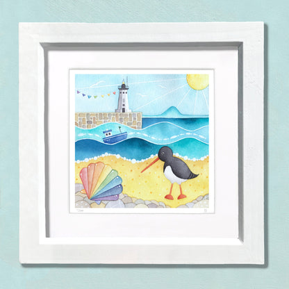 Oystercatcher & Anstruther Lighthouse - Seaside Watercolour Painting - Limited Edition Art Print - East Neuk Beach Crafts