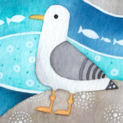 Seagull at Cellardyke Pool Print - Seaside Watercolour Painting - Signed Art