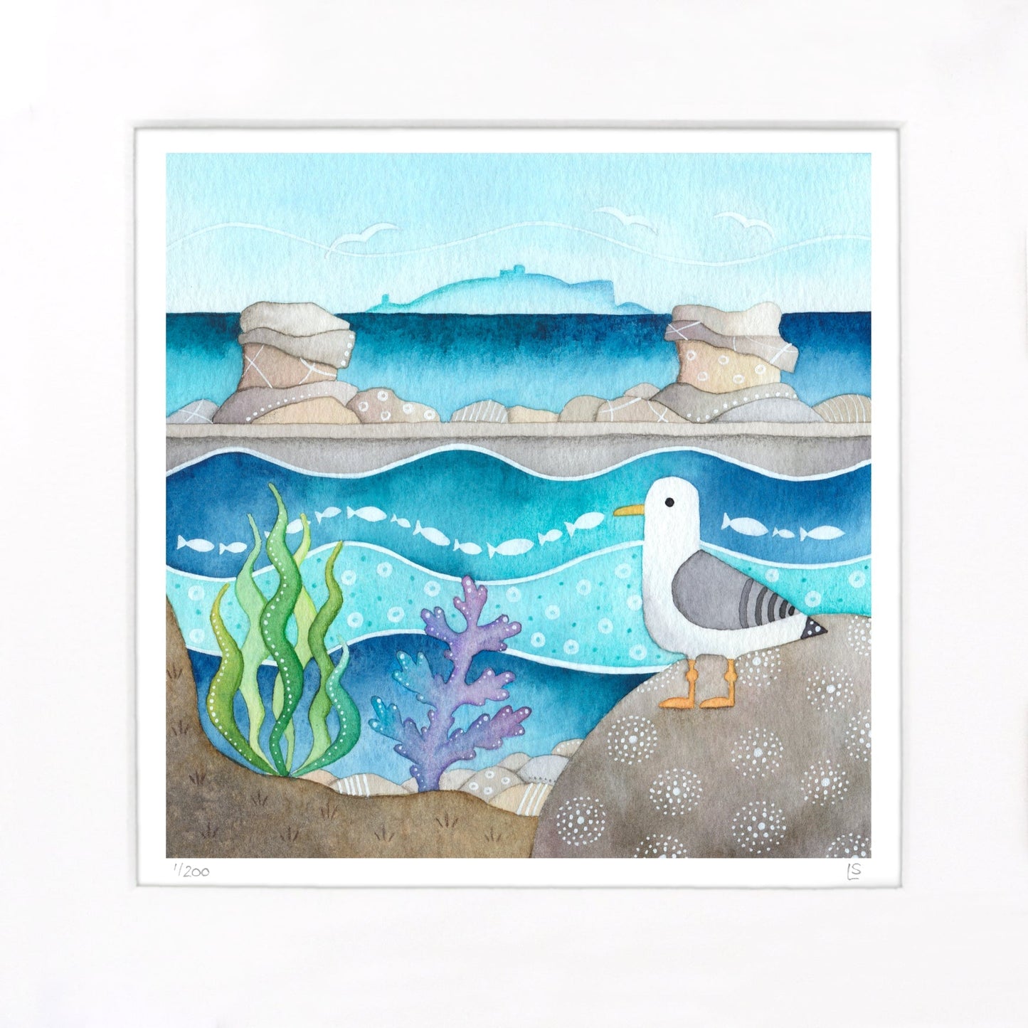 Seagull at Cellardyke Pool Print - Seaside Watercolour Painting - Signed Art