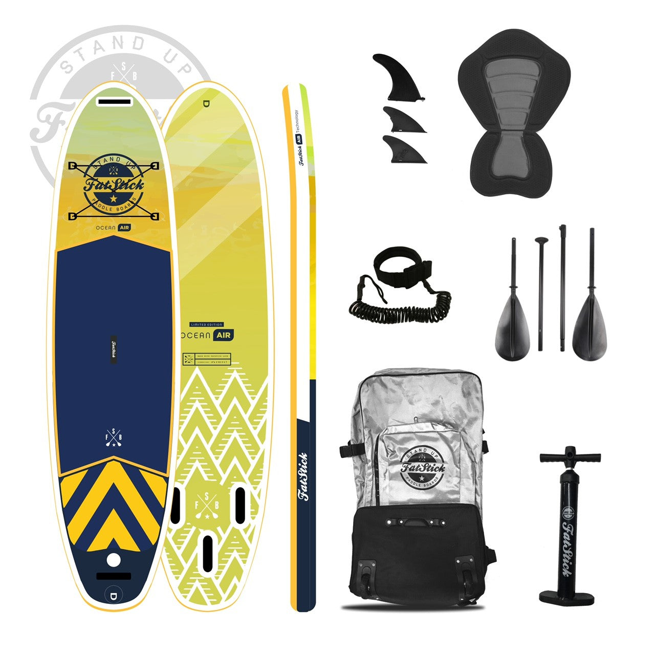 FatStick Pure Art Yellow 10'6 Inflatable Paddle Board SUP Package